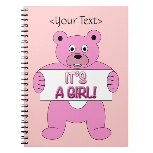 Caderno Espiral É um Urso Rosa Menino (Frente)