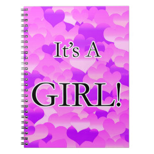 Caderno Espiral É uma menina! Corações Lavanda