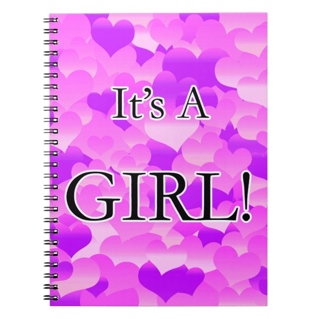 Caderno Espiral É uma menina! Corações Lavanda (Frente)