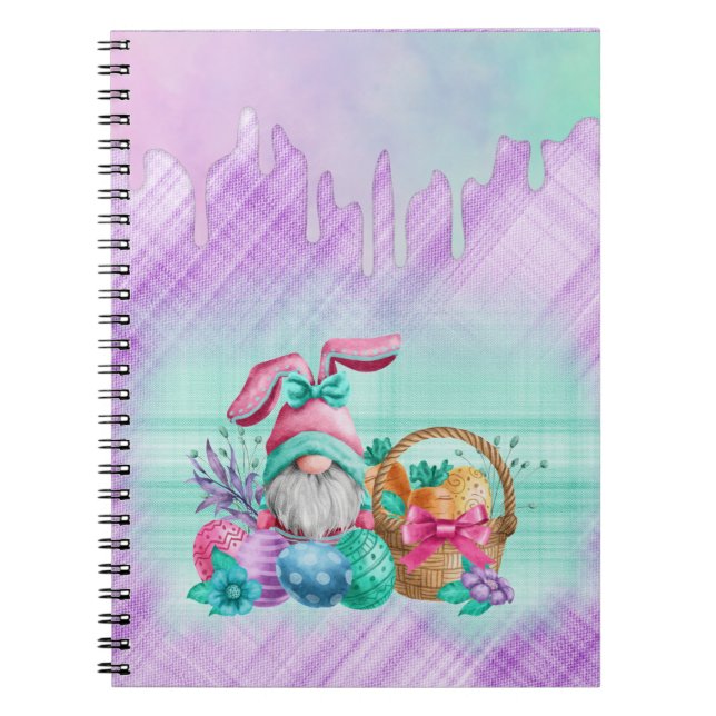 Caderno Espiral Easter Bunny Gnome With Basket Eggs  (Frente)