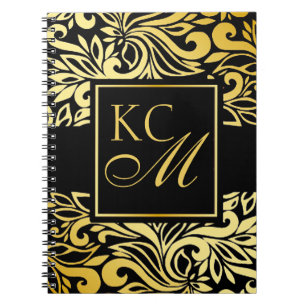 Caderno Espiral Ébano floral ornamentado do Diário do monogram