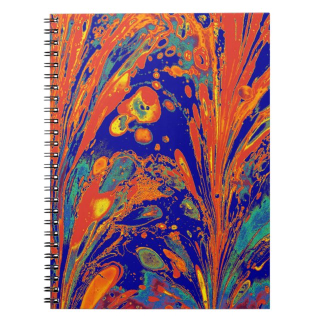 Caderno Espiral Ebru Marbling Art com Padrões Flores. ABSTRATO B (Frente)