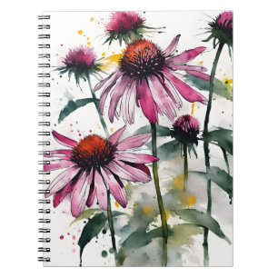 Caderno Espiral Echinacea - Flores em aquarela