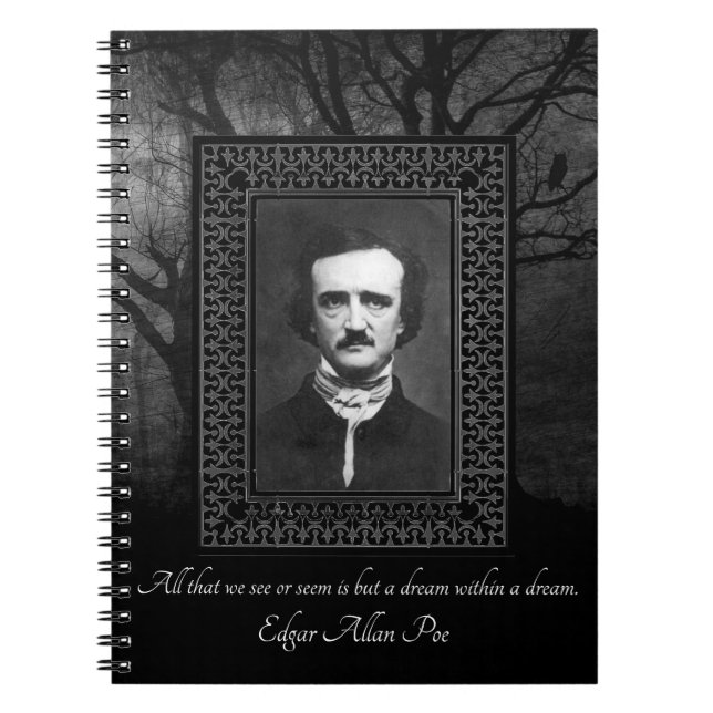 Caderno Espiral Edgar Allen Poe Quote Creepy Forest Black/Gray (Frente)