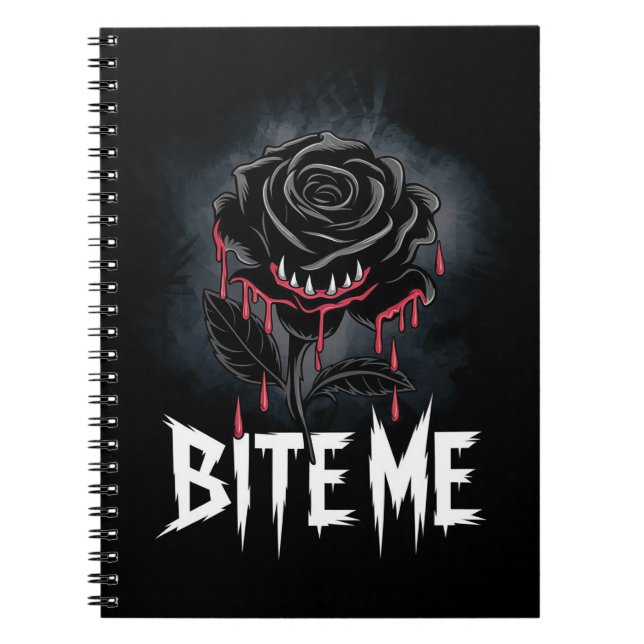 Caderno Espiral Edgy 'Bite Me' Gótico Rosa (Frente)