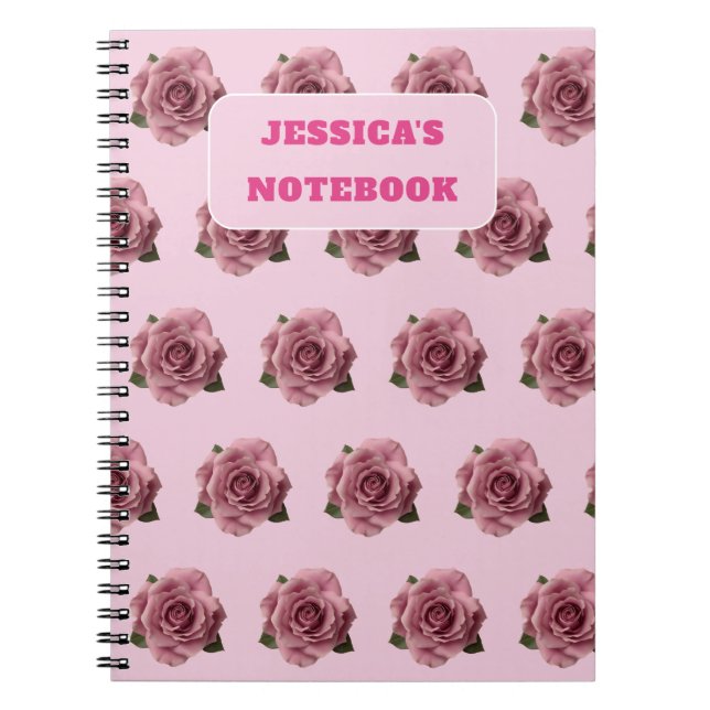 Caderno Espiral Editable Minimal Pink Rose Design Pattern Custom (Frente)