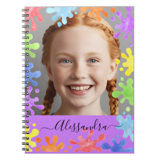 Caderno Espiral Editable Pastel Splash Custom Photo Frame 