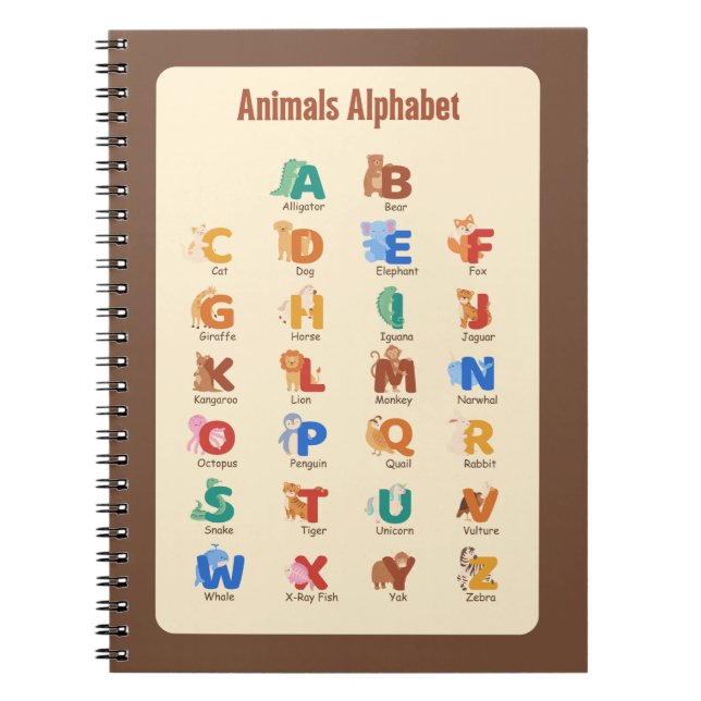 Caderno Espiral Educação na Escola de Alfabeto Animal (Frente)
