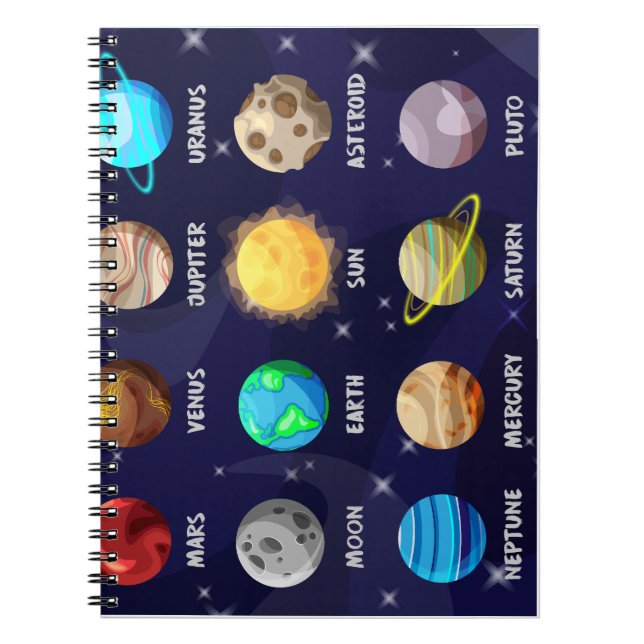 Caderno Espiral Educational Planets Notebook – Solar System (Frente)