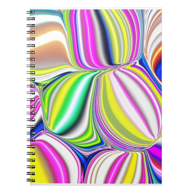 Caderno Espiral Efeito 3d da pintura de abstrato, em neon col (Frente)