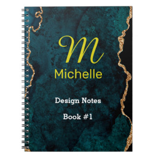 Caderno Espiral Efeito de Mármore Ágata Azul e Dourado