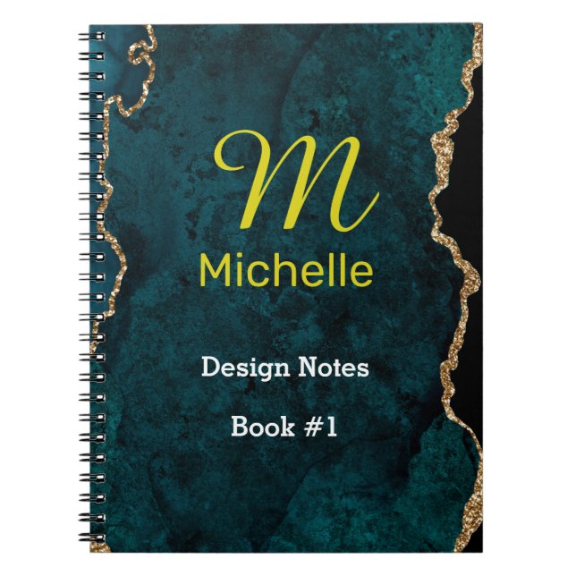 Caderno Espiral Efeito de Mármore Ágata Azul e Dourado (Frente)