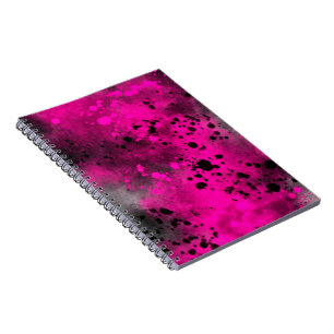 Caderno Espiral Efeito de Salpicos de Tinta Rosa e Preto