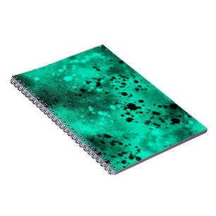 Caderno Espiral Efeito de Salpicos de Tinta Verde e Preto