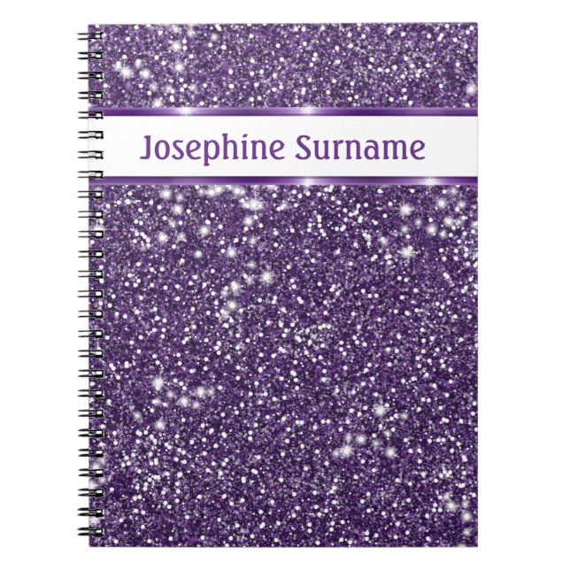 Caderno Espiral Efeito de Textura de Brilho Roxo Falso com Texto P (Frente)