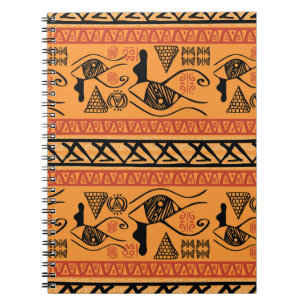 Caderno Espiral Egípcio Striped, Tribal Vintage Motif.