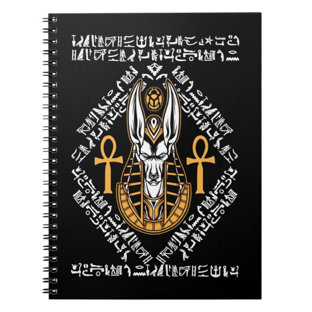Caderno Espiral Egito Deus Anubis Ankh Egito Hieroglifos (Frente)