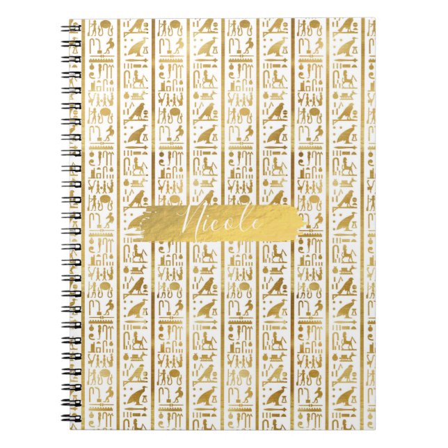 Caderno Espiral Egito Dourado e branco Glam Moderno Chic (Frente)