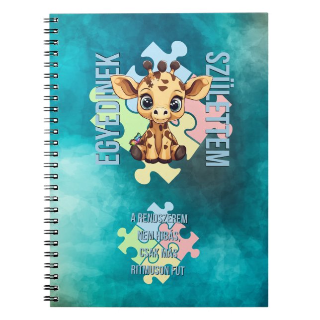Caderno Espiral Egyedinek születtem – kedves zsiráfos design (Frente)