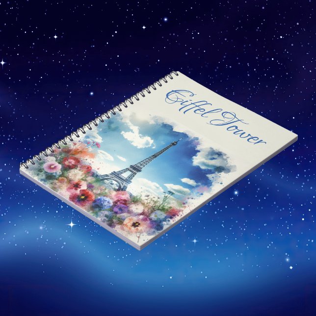 Caderno Espiral Eiffel Tower Paris Floral Monograma | (Criador carregado)