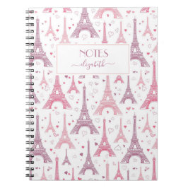 Caderno Espiral Eiffel Towers and hearts personalized