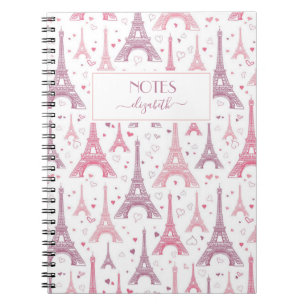 Caderno Espiral Eiffel Towers and hearts personalized