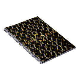 Caderno Espiral Eixo Monograma Falso Dourado – Preto e Dourado