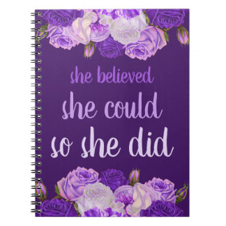Caderno Espiral Ela Acreditava Que Podia Então Fez Floral Roxo