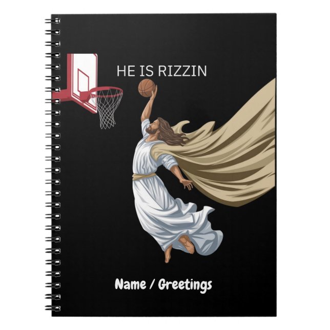 Caderno Espiral Ele É Rizzin Engraçado Jesus Jogando Basquete Retr (Frente)