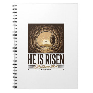 Caderno Espiral Ele Ressuscitou Cruz do Túmulo de Páscoa Camisa Cr