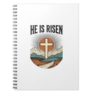 Caderno Espiral Ele Ressuscitou Cruz Nascer do Sol Camiseta Cristã
