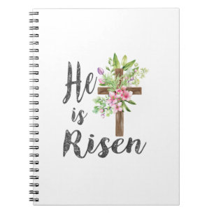 Caderno Espiral Ele Ressuscitou Floral Cruz Vintage Feliz Camiseta