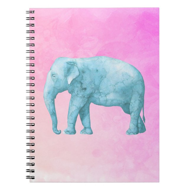 Caderno Espiral Elefante Azul Claro em Aquarelas Rosa Sonhadoras (Frente)
