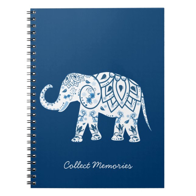 Caderno Espiral Elefante Azul Padrão do ornamentado (Frente)