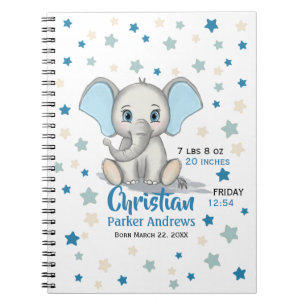 Caderno Espiral Elefante-Bebê-Bonito com Nascentes-Garotos Azuis