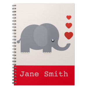 Caderno Espiral Elefante bonito com corações e amor caprichoso