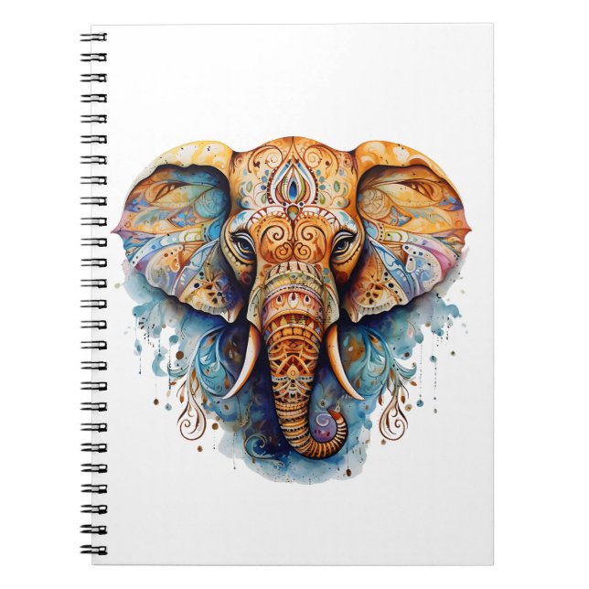 Caderno Espiral Elefante colorido de mandala (Frente)