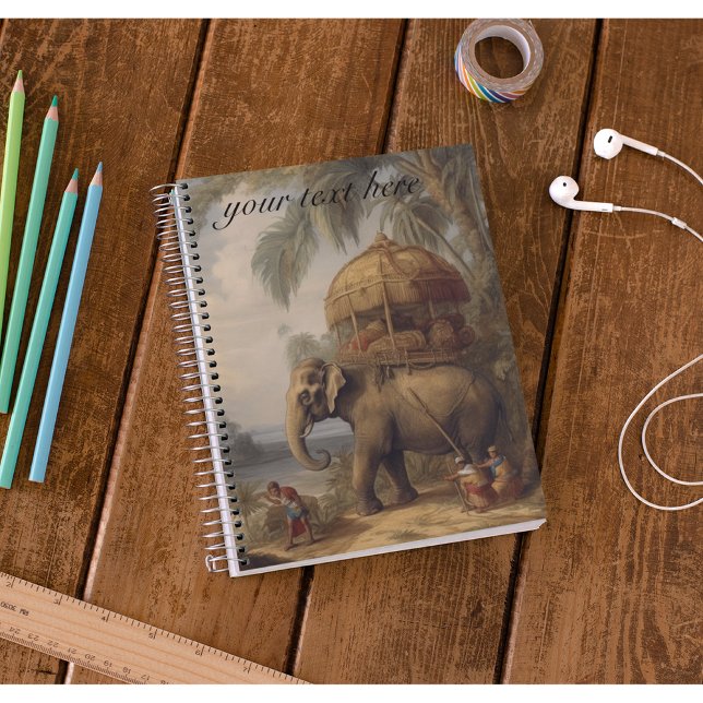 Caderno Espiral Elefante de cena botânica com howdah também (Criador carregado)