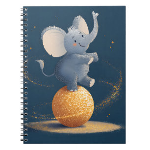Caderno Espiral Elefante de Circo Brilhante em Arte de Bola Dourad