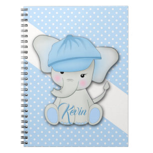 Caderno Espiral Elefante de desenho animado fofo em um fundo azul