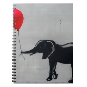 Caderno Espiral Elefante de Grafite com Arte do Balão Vermelho