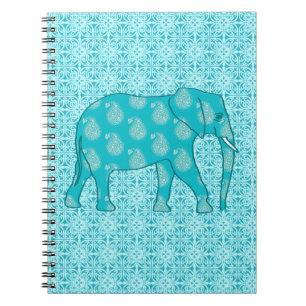 Caderno Espiral Elefante de Paisley - turquesa e aqua