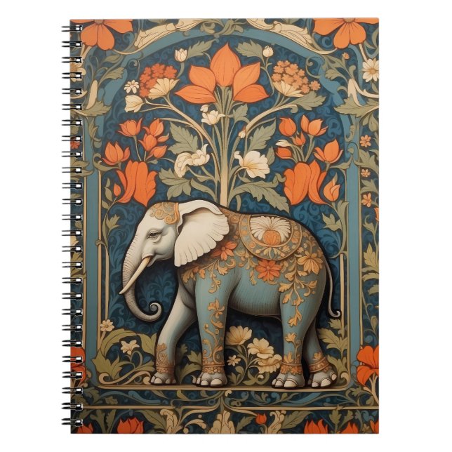 Caderno Espiral Elefante Decorado William Morris Inspirou Floral (Frente)