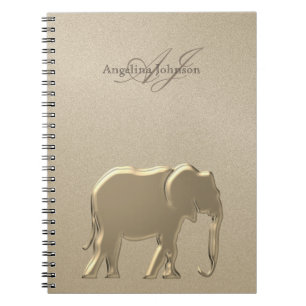 Caderno Espiral Elefante Dourado Luxo Monogramado