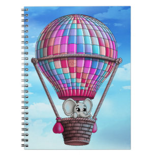 Caderno Espiral Elefante e balão de ar quente