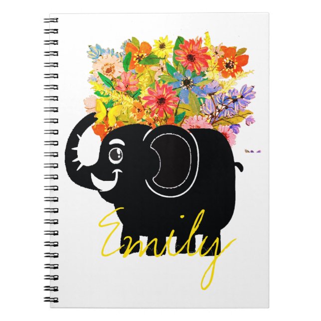 Caderno Espiral Elefante e flores (Frente)