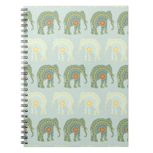 Caderno Espiral Elefante e Mandala em Verde Claro