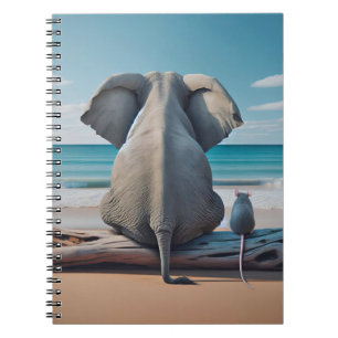 Caderno Espiral Elefante e rato de cinza em madeira de deriva