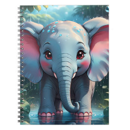 Caderno Espiral Elefante Fofo na Chuva