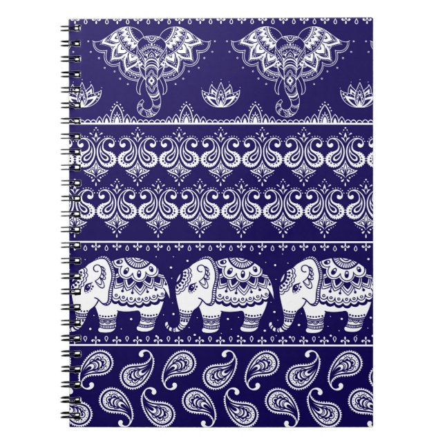 Caderno Espiral Elefante, paisley: padrão de colheita tribal. (Frente)